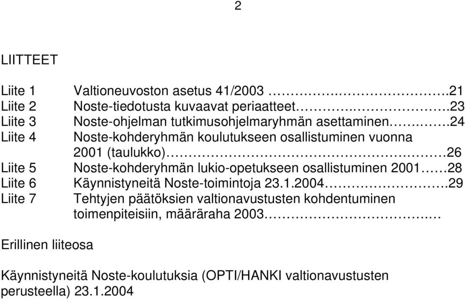 .24 Noste-kohderyhmän koulutukseen osallistuminen vuonna 2001 (taulukko) 26 Noste-kohderyhmän lukio-opetukseen osallistuminen 2001 28