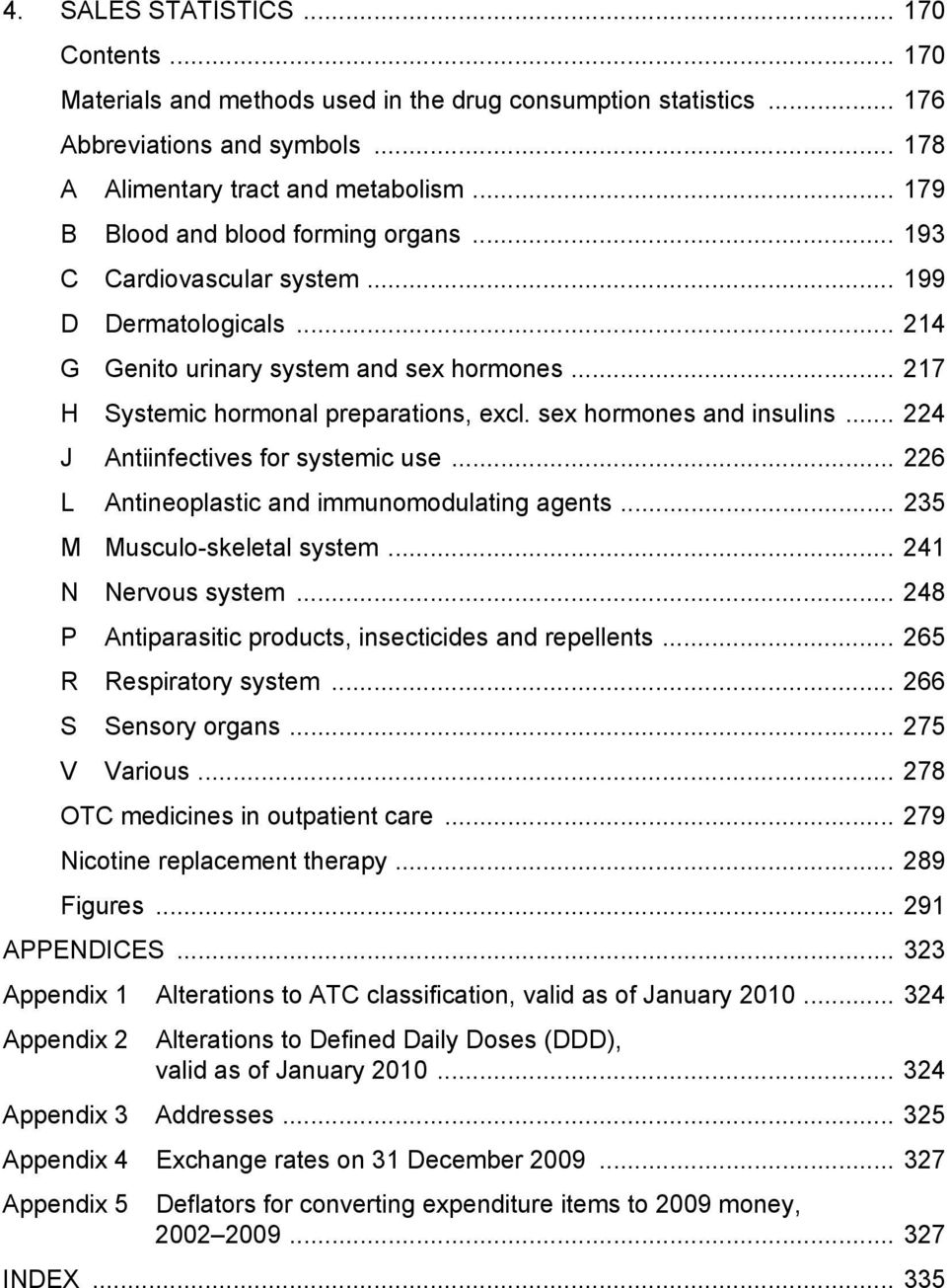 sex hormones and insulins... 224 J Antiinfectives for systemic use... 226 L Antineoplastic and immunomodulating agents... 235 M Musculo-skeletal system... 241 N Nervous system.