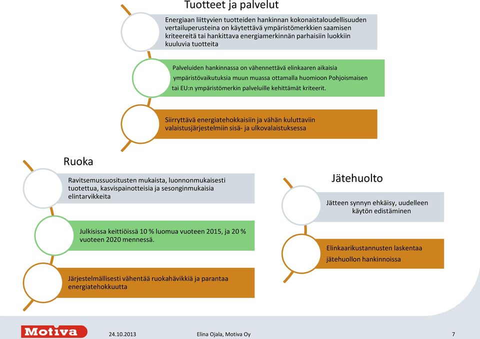 Palveluiden hankinnassa on vähennettävä elinkaaren aikaisia ympäristövaikutuksia muun muassa ottamalla huomioon Pohjoismaisen tai EU:n ympäristömerkin palveluille kehittämät kriteerit.