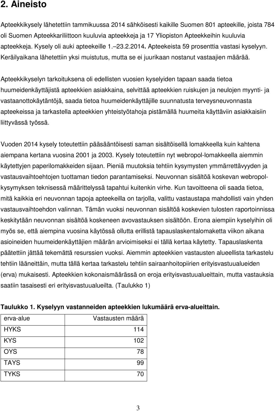 Apteekkikyselyn tarkoituksena oli edellisten vuosien kyselyiden tapaan saada tietoa huumeidenkäyttäjistä apteekkien asiakkaina, selvittää apteekkien ruiskujen ja neulojen myynti- ja