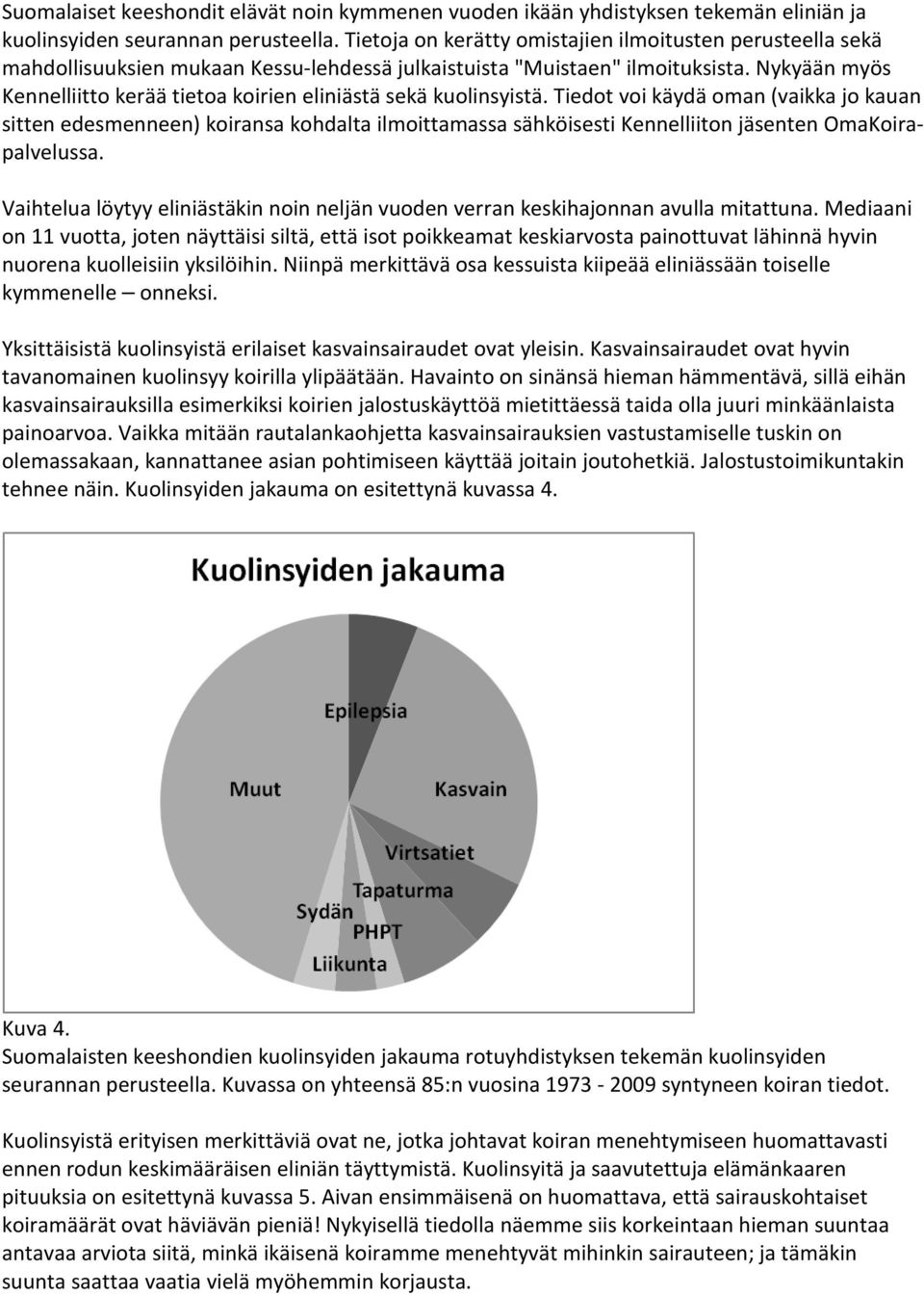 Nykyään myös Kennelliitto kerää tietoa koirien eliniästä sekä kuolinsyistä.