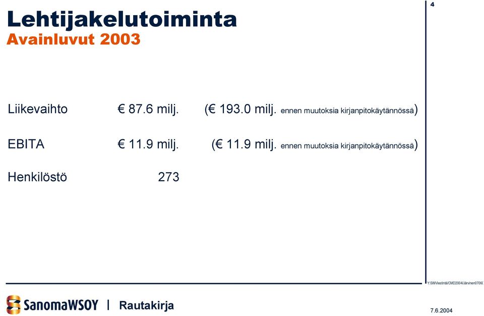 ennen muutoksia kirjanpitokäytännössä) EBITA 11.