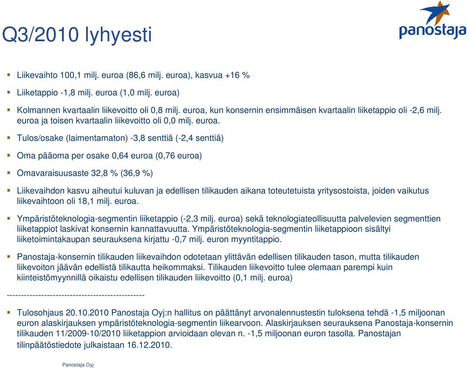 ja toisen kvartaalin liikevoitto oli 0,0 milj. euroa.