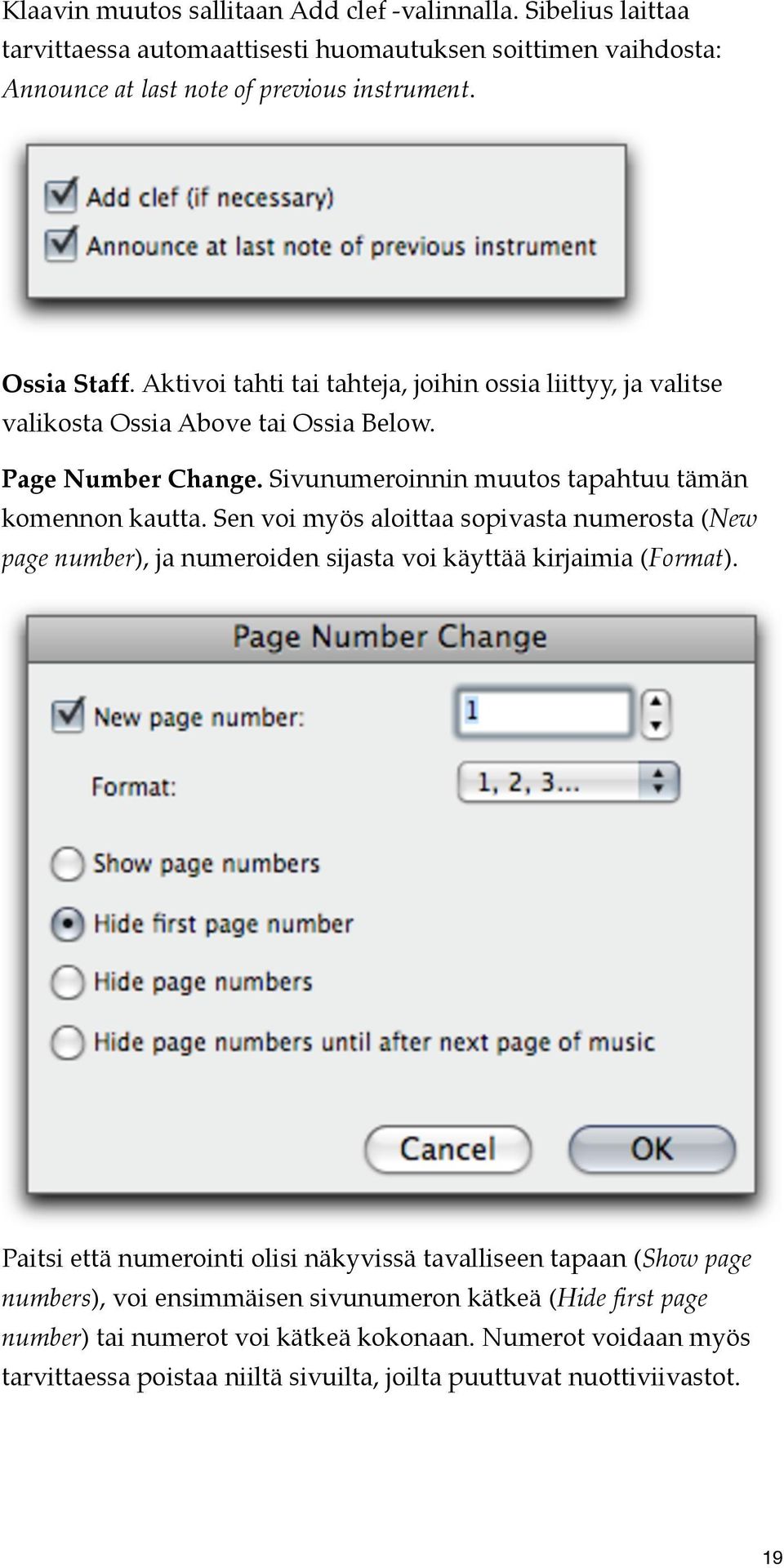 Sen voi myös aloittaa sopivasta numerosta (New page number), ja numeroiden sijasta voi käyttää kirjaimia (Format).
