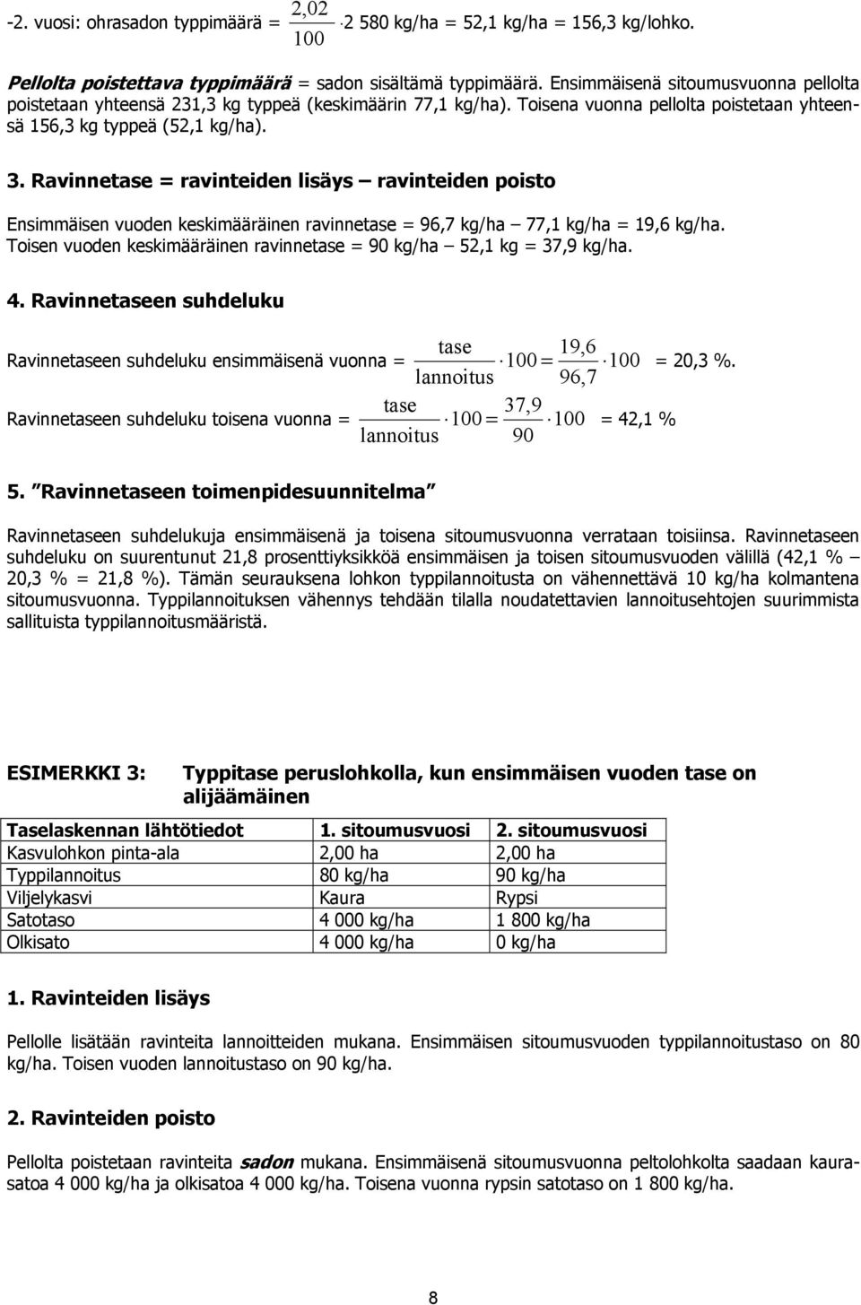 Ravinnetase = ravinteiden lisäys ravinteiden poisto Ensimmäisen vuoden keskimääräinen ravinnetase = 96,7 kg/ha 77,1 kg/ha = 19,6 kg/ha.