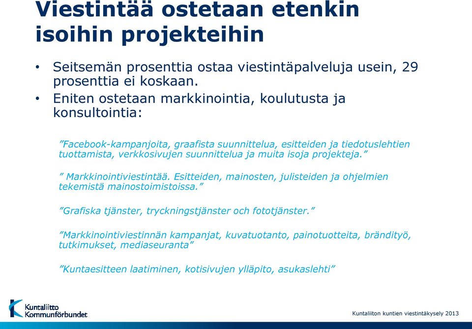 suunnittelua ja muita isoja projekteja. Markkinointiviestintää. Esitteiden, mainosten, julisteiden ja ohjelmien tekemistä mainostoimistoissa.