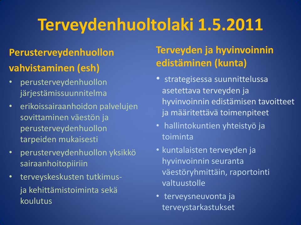 perusterveydenhuollon tarpeiden mukaisesti perusterveydenhuollon yksikkö sairaanhoitopiiriin terveyskeskusten tutkimusja kehittämistoiminta sekä koulutus Terveyden