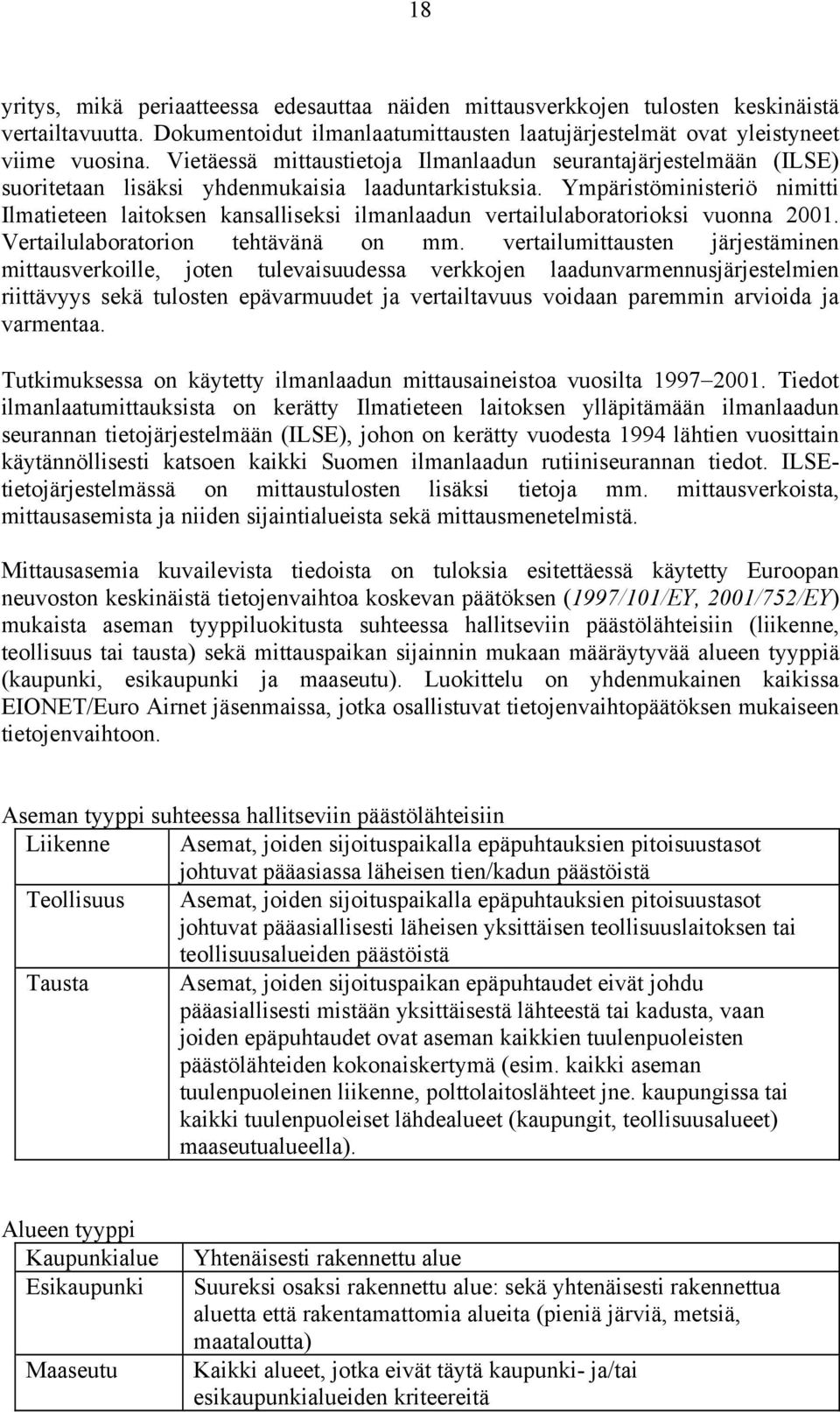Ympäristöministeriö nimitti Ilmatieteen laitoksen kansalliseksi ilmanlaadun vertailulaboratorioksi vuonna 2001. Vertailulaboratorion tehtävänä on mm.