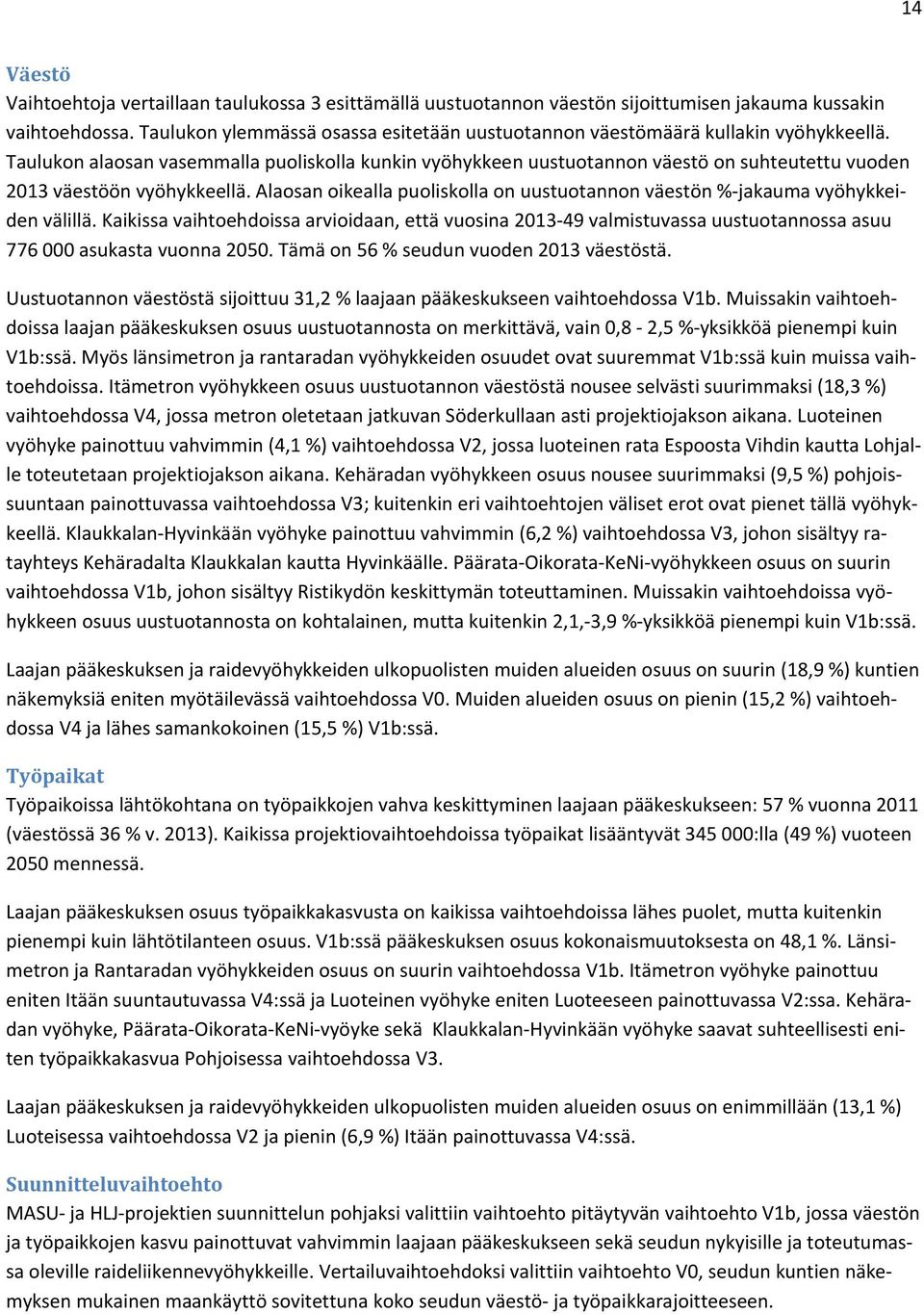 Taulukon alaosan vasemmalla puoliskolla kunkin vyöhykkeen uustuotannon väestö on suhteutettu vuoden 2013 väestöön vyöhykkeellä.