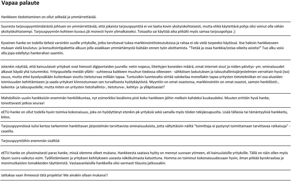 Tarjouspyynnön kohteen kuvaus jäi monesti hyvin ylimalkaiseksi.