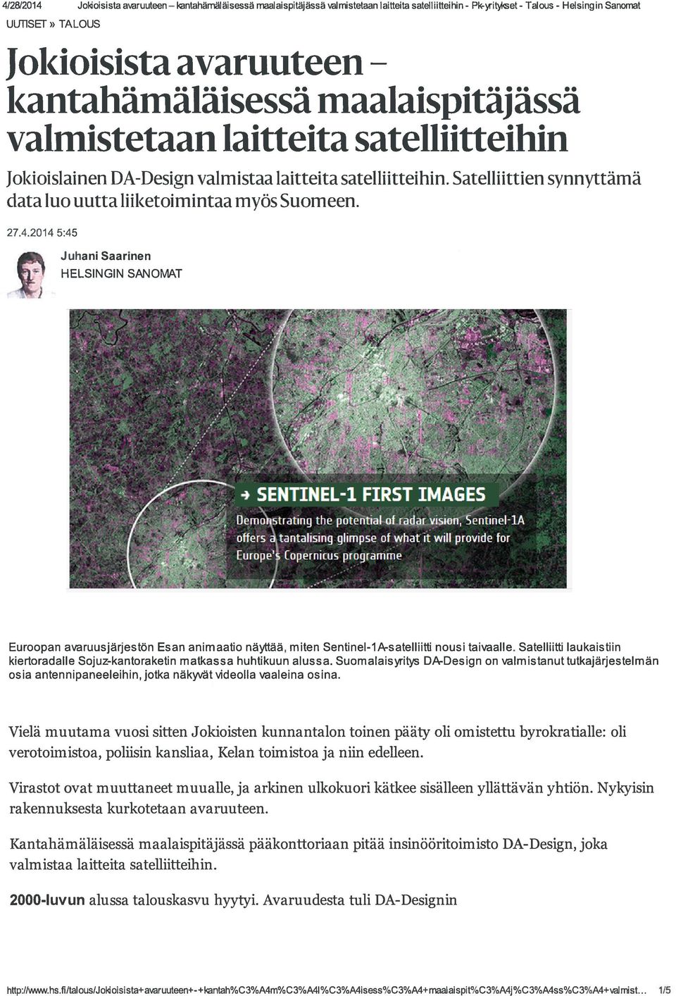 Satelliittien synnyttämä data luo uutta Iiiketoimintaa myös Suorneen. 27.4.