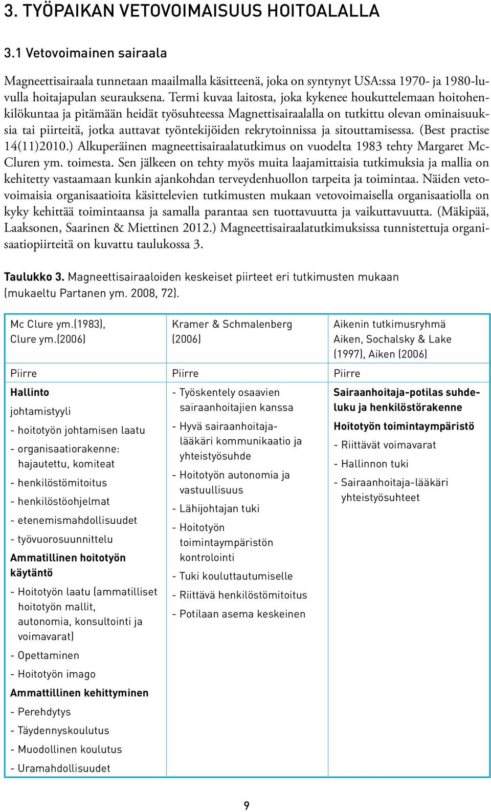 rekrytoinnissa ja sitouttamisessa. (Best practise 14(11)2010.) Alkuperäinen magneettisairaalatutkimus on vuodelta 1983 tehty Margaret Mc- Cluren ym. toimesta.