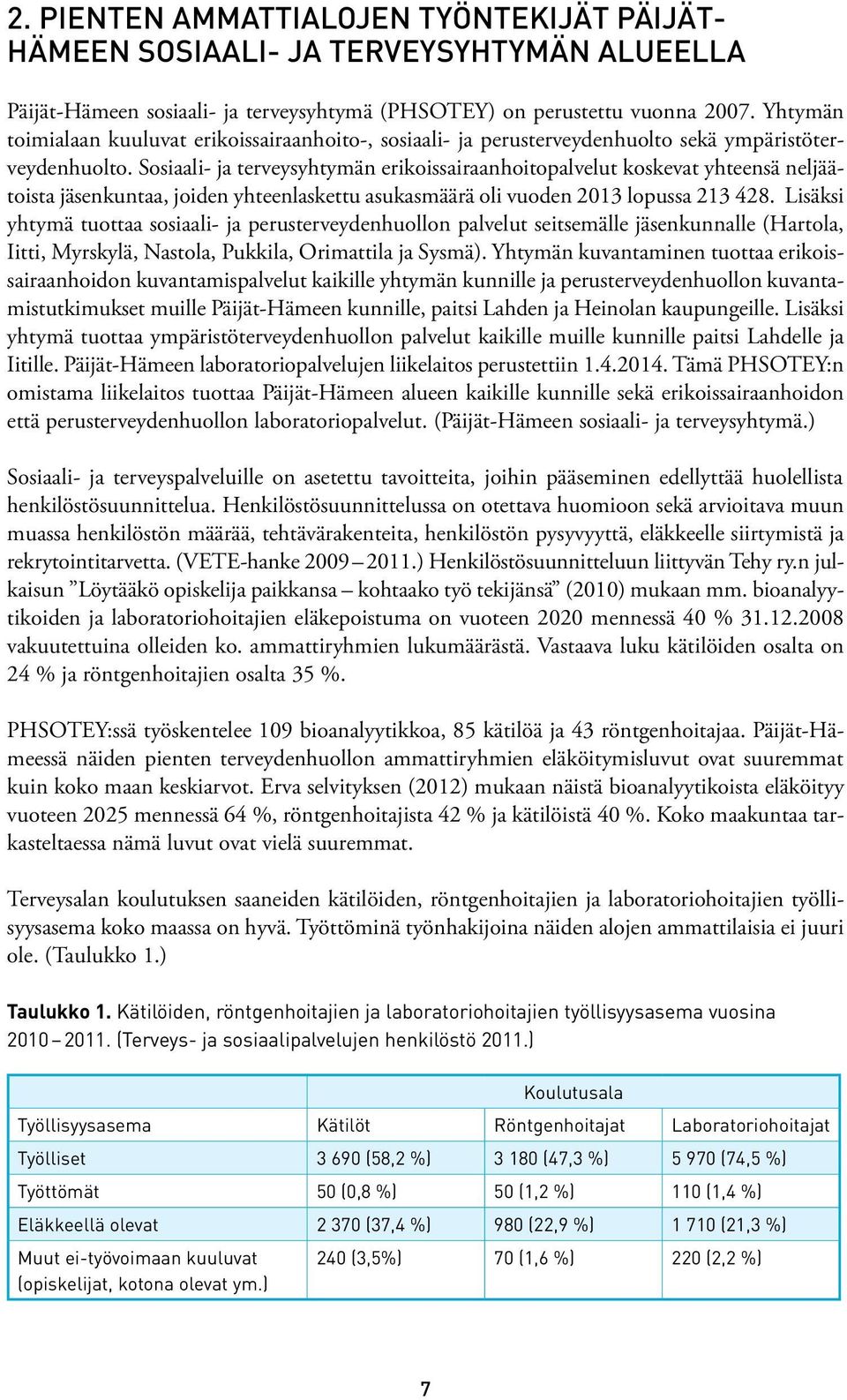 Sosiaali- ja terveysyhtymän erikoissairaanhoitopalvelut koskevat yhteensä neljäätoista jäsenkuntaa, joiden yhteenlaskettu asukasmäärä oli vuoden 2013 lopussa 213 428.