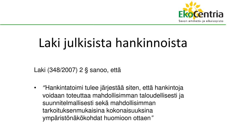 toteuttaa mahdollisimman taloudellisesti ja suunnitelmallisesti sekä
