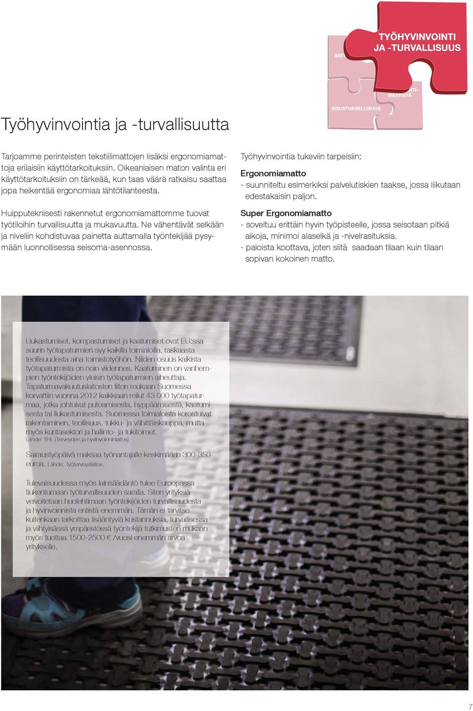 Huipputeknisesti rakennetut ergonomiamattomme tuovat työtiloihin turvallisuutta ja mukavuutta.