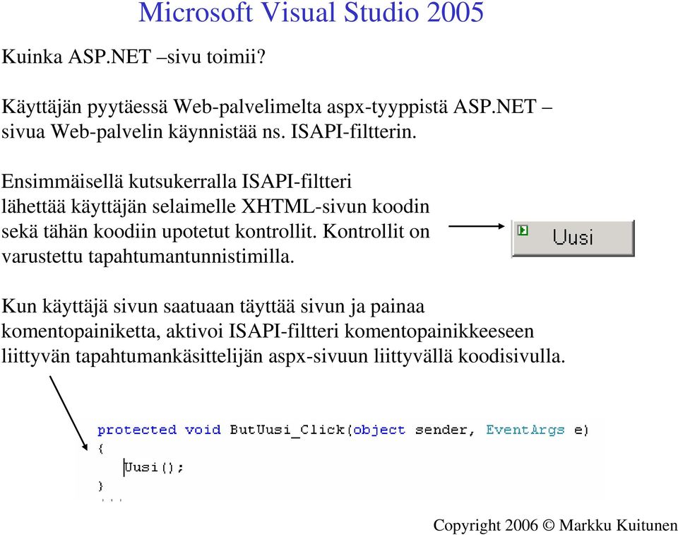 Ensimmäisellä kutsukerralla ISAPI-filtteri lähettää käyttäjän selaimelle XHTML-sivun koodin sekä tähän koodiin upotetut