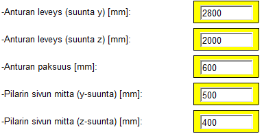 KUVA 14. Anturan suunnat KUVA 15. Anturan ja pilarin mitat 4.2.2 Materiaalit Käyttäjä valitsee alasvetovalikoista anturalle valittavat materiaalit ja materiaaleihin liittyvät ominaisuudet (kuva 16).