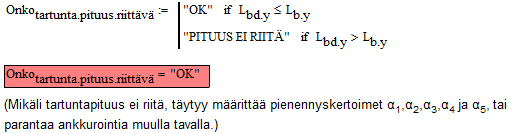 KAAVA 65 Tangoissa vaikuttava normaalijännitys lasketaan kaavalla 66. KAAVA 66 Ankkurointi pituuden perusarvo lasketaan kaavalla 67.