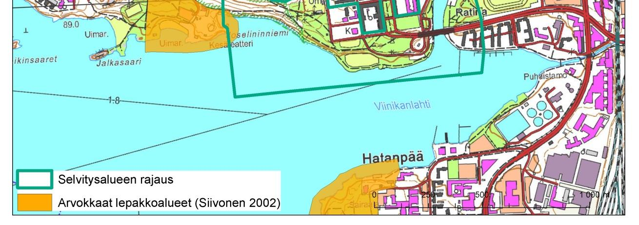 4 Kuva 2. Siivosen (2002) määrittämät arvokkaat lepakkoalueet suunnittelualueen lähettyvillä. 4. LEPAKKOKARTOITUKSEN MENETELMÄT 4.