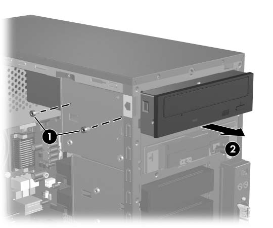 5,25-tuumaisen levyaseman poistaminen 1. Sammuta tietokone oikein käyttöjärjestelmän kautta ja sammuta kaikki ulkoiset laitteet. 2.