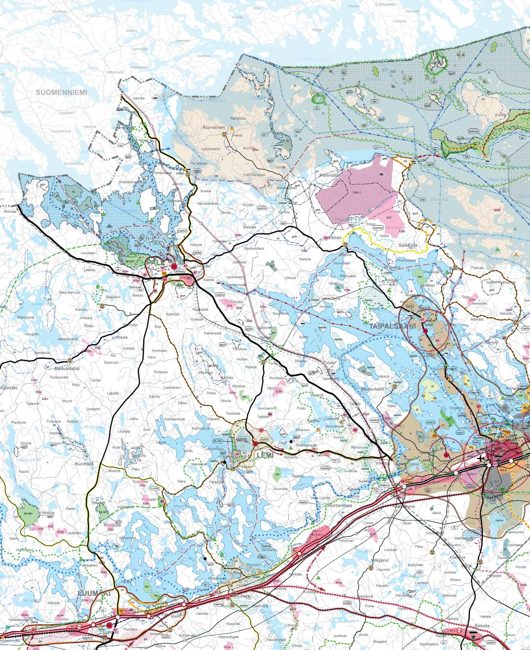 Karttaote Etelä-Karjalan vahvistettujen kaavojen