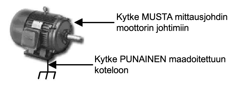 Sovellukset Sähkötyökalujen ja pienien koneiden mittaus Kytke pienissä koneissa musta mittausjohdin (MAA) johteisiin ja punainen mittausjohdin (JÄNNITE) eristemateriaaliin.