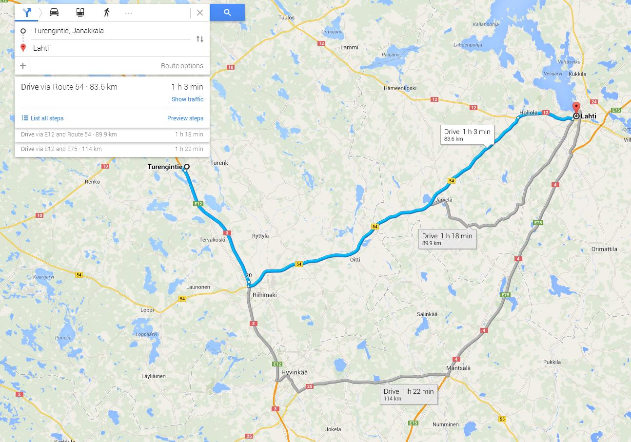 3.3 Muut reitit HAJALI-selvityksessä nostettiin esiin Riihimäen pohjoispuolelle sijoittuva kantatie 54 vaihtoehtona pitkämatkaiselle valtatietä 10 käyttävälle raskaalle liikenteelle.