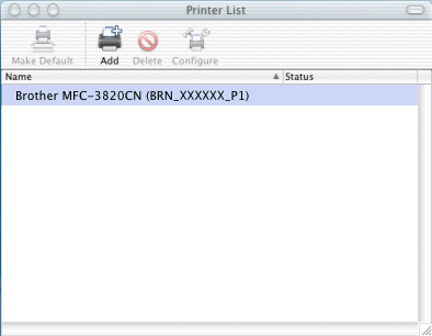 3 Osoita laitteen nimeä ja vaihda Printer Model -asetukseksi "Brother". Macintosh-tietokoneeseen asennetut PPD-tiedostot näytetään. Valitse oikea PPD-tiedosto.