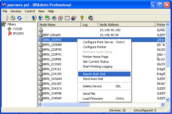 Liite B Toisen laitteen päivitys verkon kautta Brother-laite voidaan ohjelmoida verkossa joko valmiiksi ohjelmoidun laitteen asetuksilla tai Brother Network PC-Fax Address Book -tiedoilla.