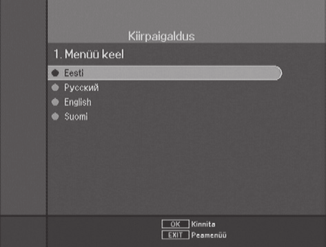 2. Kiirpaigaldus 2.1 Menüürakendus Vajutage kaugjuhtimispuldil nuppu MENU. Ekraanile ilmub Peamenüü. Nuppude ÜLES/ALLA/VASAKULE/PAREMALE abil saate liikuda soovitud alammenüüsse.