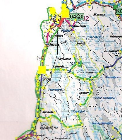 62 Kuva 24. Pellon aseman lähtö 07. (Tornionlaakson Sähkö Oy) Lähdön 07 ilmajohto näkyy (kuva 24) vihreällä viivalla.