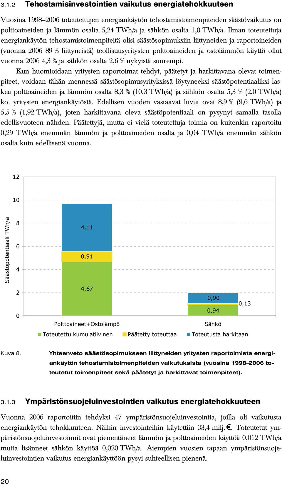 Ilman toteutettuja energiankäytön tehostamistoimenpiteitä olisi säästösopimuksiin liittyneiden ja raportoineiden (vuonna 2006 89 % liittyneistä) teollisuusyritysten polttoaineiden ja ostolämmön