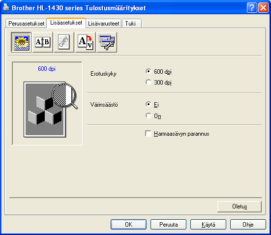 Lisäasetukset-välilehti Jos käyttöjärjestelmä on Windows NT 4.