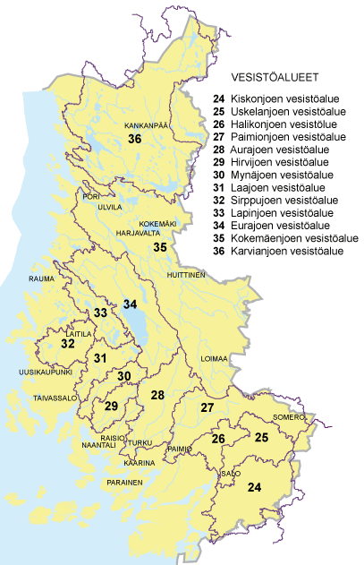 Hankealue kuuluu Laajoen vesistöalueeseen. Laajoki laskee Mynälahden pohjukkaan, Saaristomereen. Kuvassa 6.12 on esitetty Lounais-Suomen 13 päävesistöaluetta. (Lounais-Suomen ympäristökeskus, 2009a.