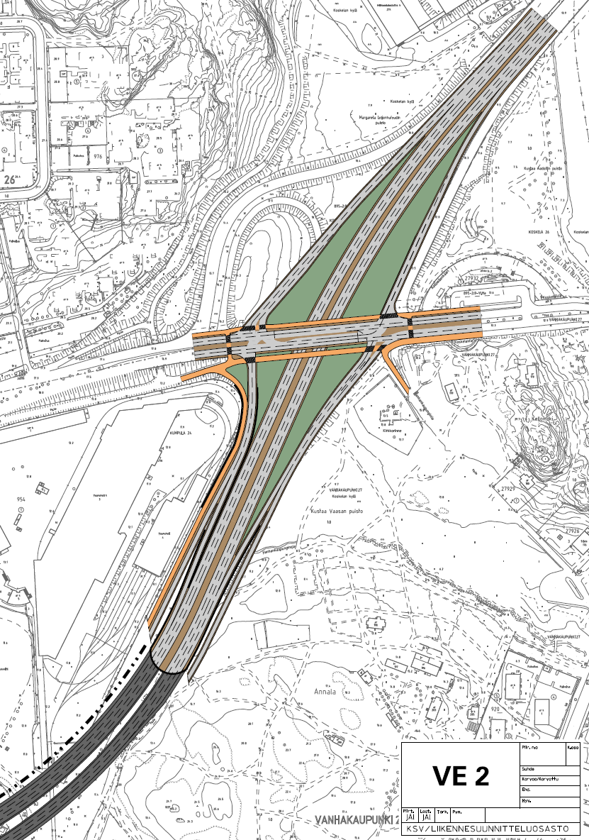 16 Pasilanväylän liikennekäytäväselvitys ALUSTAVAT KEHITTÄMISVAIHTOEHDOT JA NIIDEN VAIKUTUKSET Kuva 27 Pasilanväylän tunneliratkaisu, itäosan lyhyt tunneli (ve 3) sinisellä ja pitkä tunneli (ve 4)