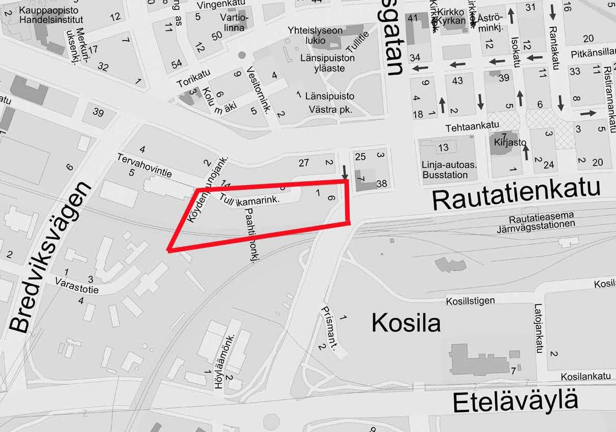 TULLIKAMARINKADUN JA RAUTATIEALUEEN VÄLINEN ALUE ASEMAKAAVAMUUTOKSEN VIREILLE TULON SYY Kokkolan kaupunki on vaihtanut ratahallintokeskuksen kanssa maa-alueita.