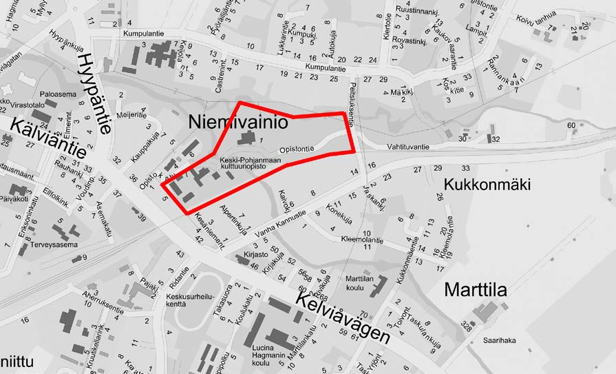 KESKI-POHJANMAAN KULTTUURIOPISTO, KÄLVIÄ ASEMAKAAVATYÖN VIREILLE TULON SYY Aikataulusyistä alueen maankäyttö tutkitaan erillisellä asemakaavamuutoksella jatkona Pääradan kaksoisraiteet Kälviä