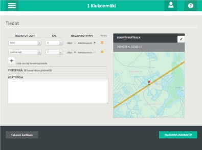 KESÄLASKENTA- NÄKYMÄ KOLMION SIVULLA Kolmion luotuaan käyttäjä pääsee täyttämään kolmion omia sivuja. Uusi kolmio näkyy vasemmalla listassa ylimpänä.