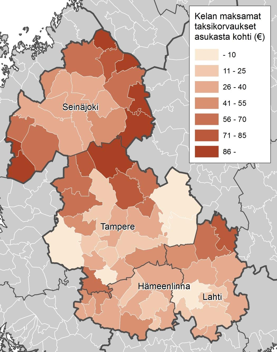 Aineistona Kelan vuonna 2015 korvaamat taksimatkat Pirkanmaan erva-alueella (TAYS) Lähes 700.000 matkaa 12% matkoista yhdisteltyjä Korvaussumma yli 30 milj.