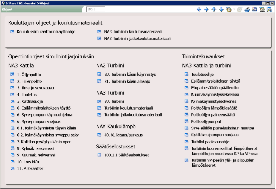 KUVA 19. Ohjeet (Kaivosoja ym. 2012) Simulointiharjoituksen aluksi kouluttaja voi käynnistää simulaattorin jostakin aiemmin tallennetusta alkutilanteesta.