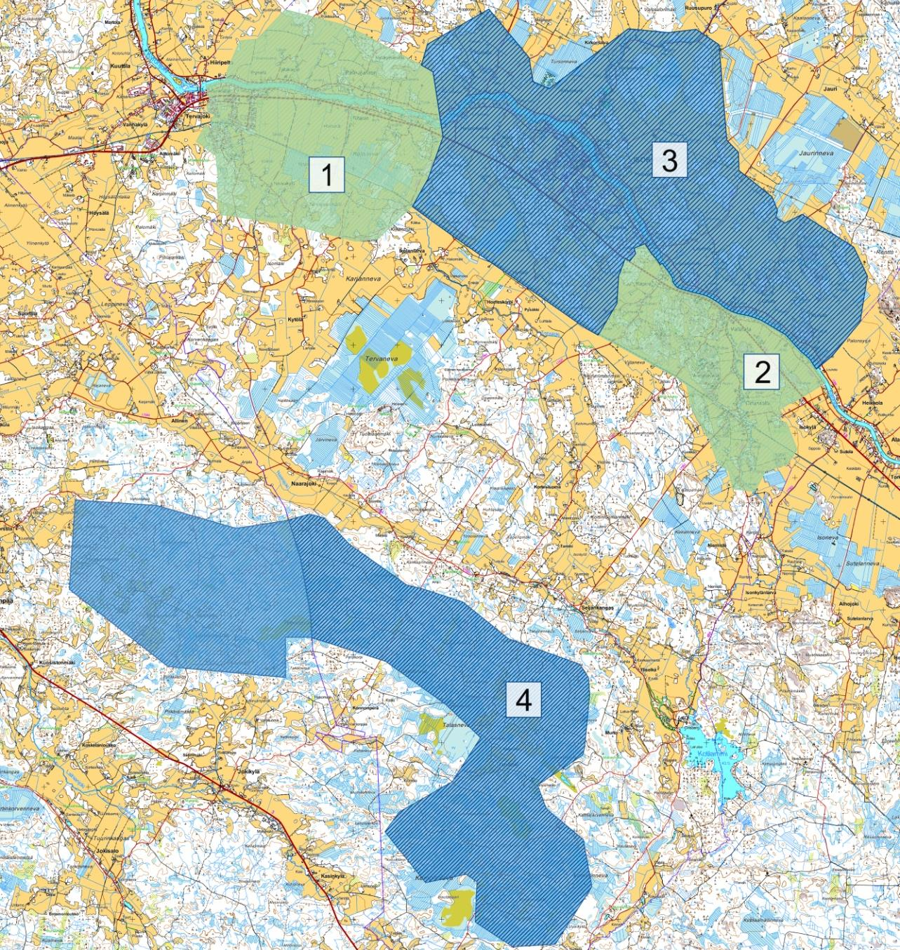Kaavoituskatsaus ja kaavoitusohjelma 5 (13) Voimassa olevat osayleiskaavat on osoitettu vihreällä ja käynnissä olevat osayleiskaavatyöt sinisellä. Numerointi: 1.