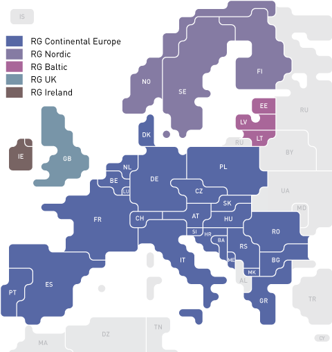 ENTSO-E: alueelliset ryhmät verkon käyttötoimintaan Käyttöryhmät: RG Regional Group