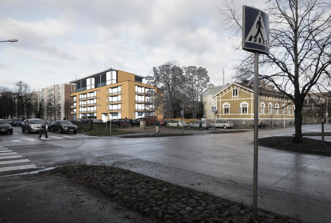 TELJÄN 2. KAUPUNGINOSAN KORTTELIN 23 TONTTIEN 79, 1080 ja 2080 ASEMAKAAVAN MUUTOS 609 1638 Asemakaavan selostus 1.9.2014 / luonnosvaihe Havainnepiirros: näkymä Itä- ja Pohjoispuiston risteykseen.