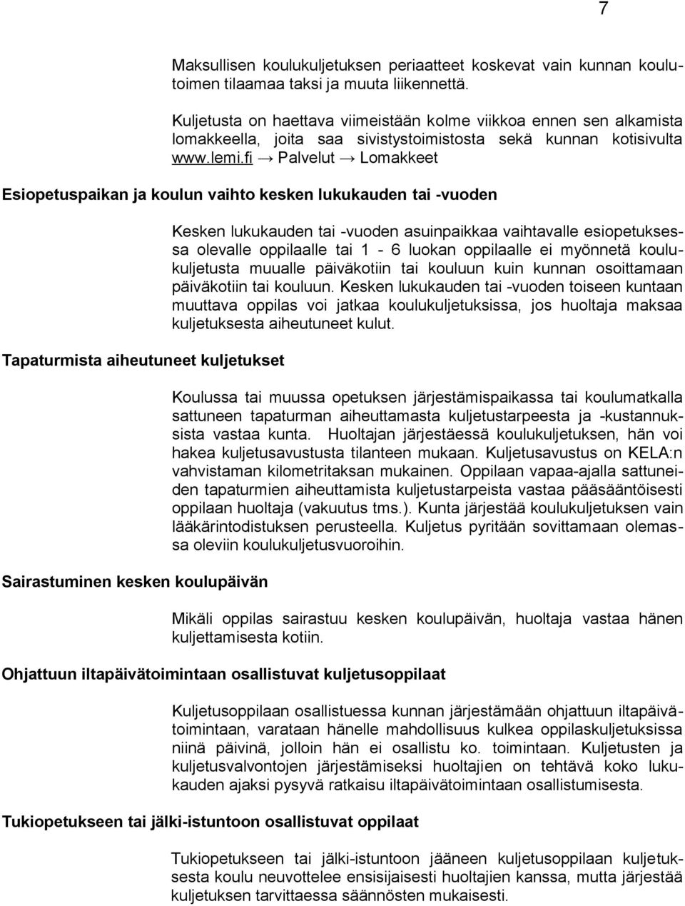 fi Palvelut Lomakkeet Esiopetuspaikan ja koulun vaihto kesken lukukauden tai -vuoden Tapaturmista aiheutuneet kuljetukset Sairastuminen kesken koulupäivän Kesken lukukauden tai -vuoden asuinpaikkaa