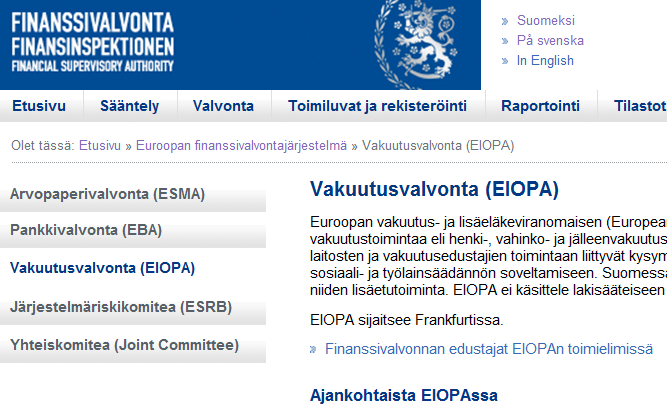 Tietoa Fivasta ja EIOPAn työstä www.