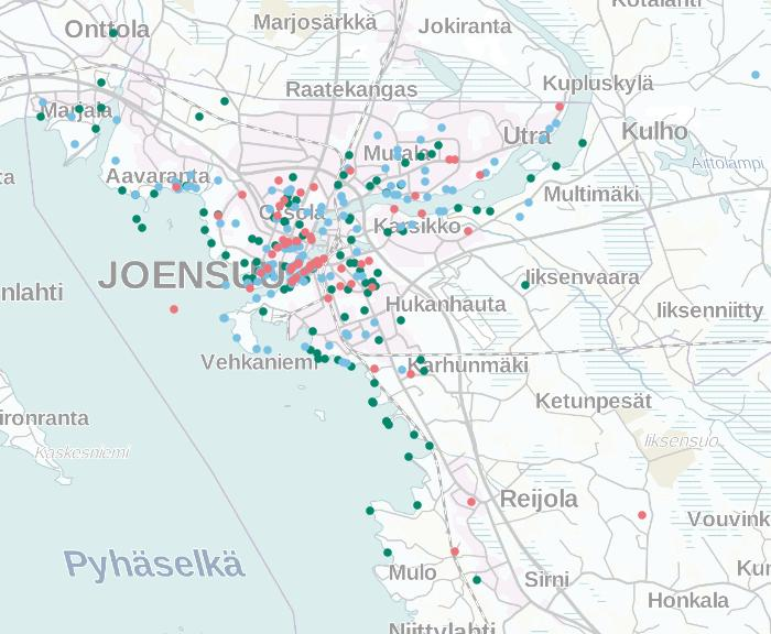 Karttakoontia unelmien asuinpaikka, perhemuodot Unelmien asuinpaikka, perhemuoto: Yksinelävät arvostavat ydinkeskustaa,