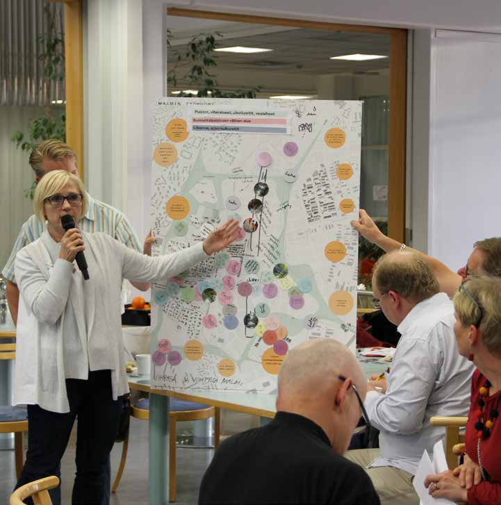 malmin työhuone -työpajat 1.9. ja 3.9.2015 uusi Kaupunki kollektivii Malmin työhuone -työpajametodi Työpajan päätteeksi kaikki ryhmät esittelivät työnsä ja kartalle kertyneet ajatukset ja ideat.