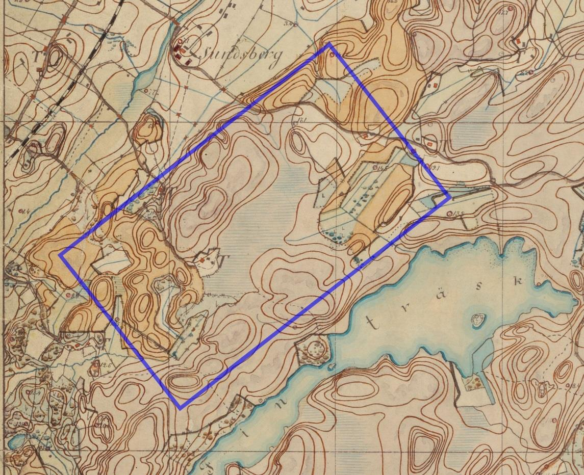 11 Ote Kirkkonummen pitäjänkartasta 1840-luvulta, suorakaiteella osoitettu tutkimusalueen