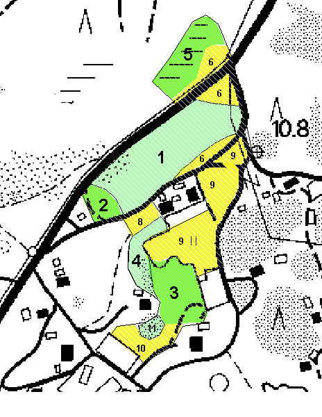 Tvärminnen kyläkedot, hoito- ja käyttösuunnitelma Esko Vuorinen, 2002 Kuviot: 1 kangasmetsä, dyynit teiden välissä 2,01 ha 2