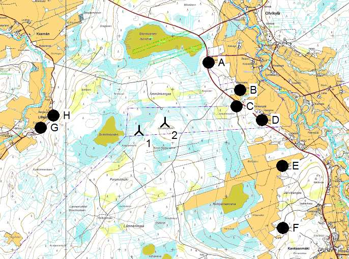 Project: Lakiakankaan tuulivoimapuisto Description: Isojoki CPC Finland Oy DECIBEL - Main Result Calculation: Lakiakangas I Karijoki V126 x 2 x HH147 Noise calculation model: ISO 9613-2 General Wind